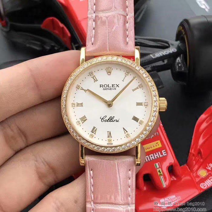 ROLEX勞力士 切利尼女款 全自動機械 藍寶仿刮鏡面 小牛皮錶帶 深度防水 女士腕表  wssb4212